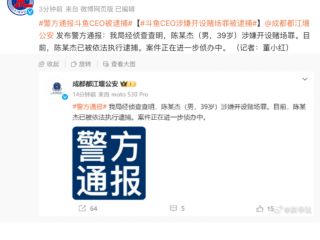 涉嫌开设赌场罪，斗鱼CEO陈少杰被逮捕！半月前已被传失联